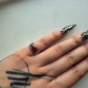 925 Silver Vintage “S” Initial Ring with Carnelian Agate Stone